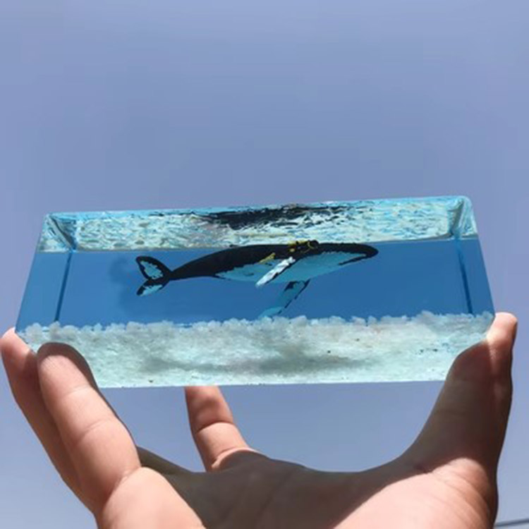 透明水晶工艺品现代家居车载海洋鲸鱼创意生日礼物侧面效果