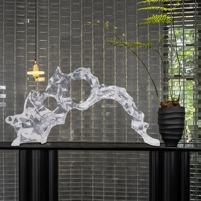 新中式太湖石透明树脂工艺品，样板房售楼处玄关雕塑装饰品