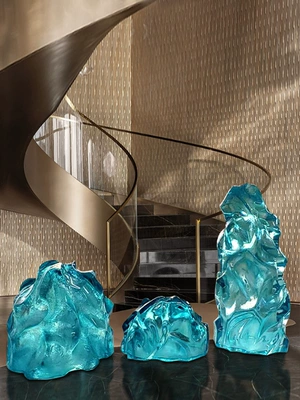 透明树脂工艺品景观石头，酒店楼梯下装饰摆件